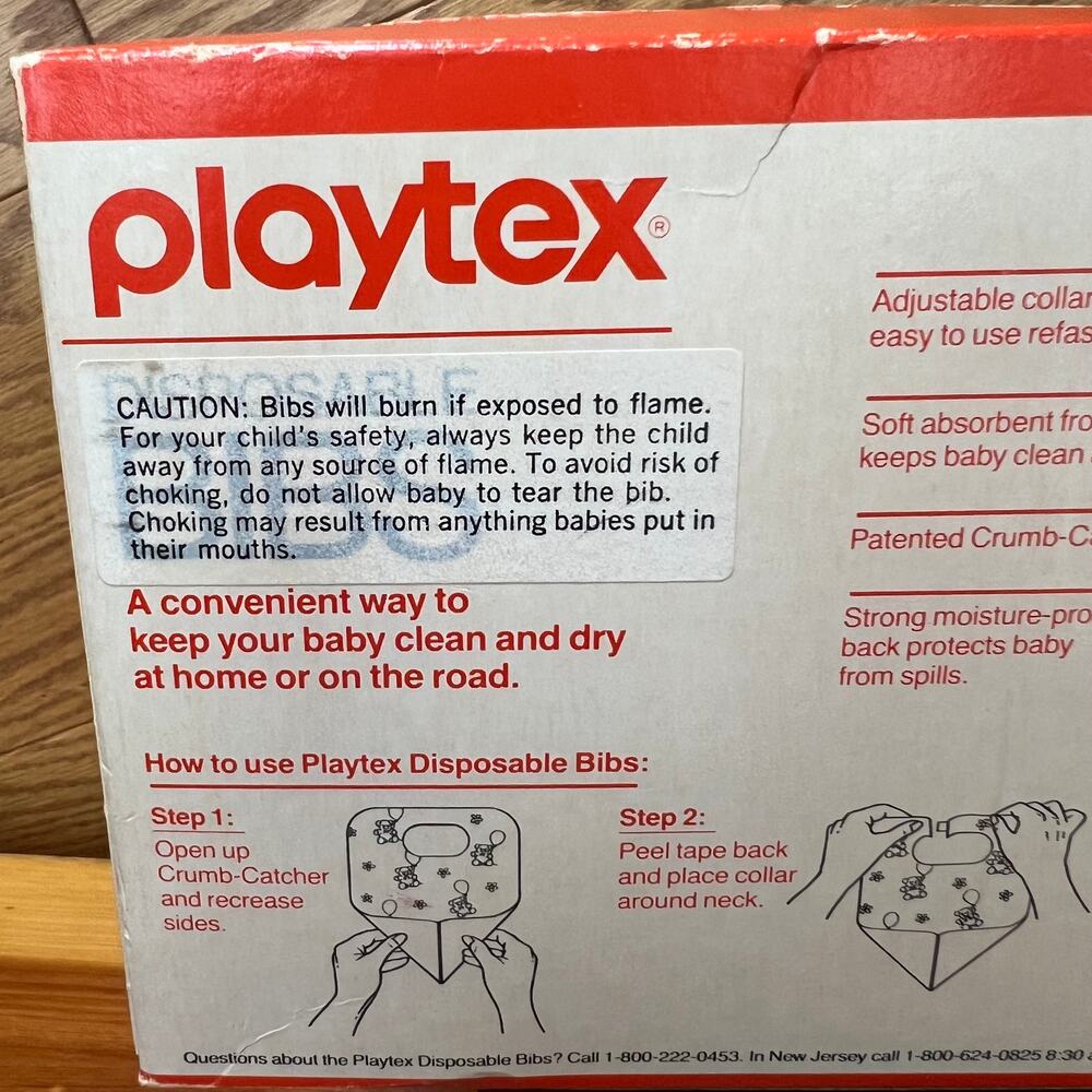 Vintage 1980’s Playtex Disposable Bibs W/ Crumb Catcher 12 Pack NIB NEW NOS Prop - Picture 5 of 9
